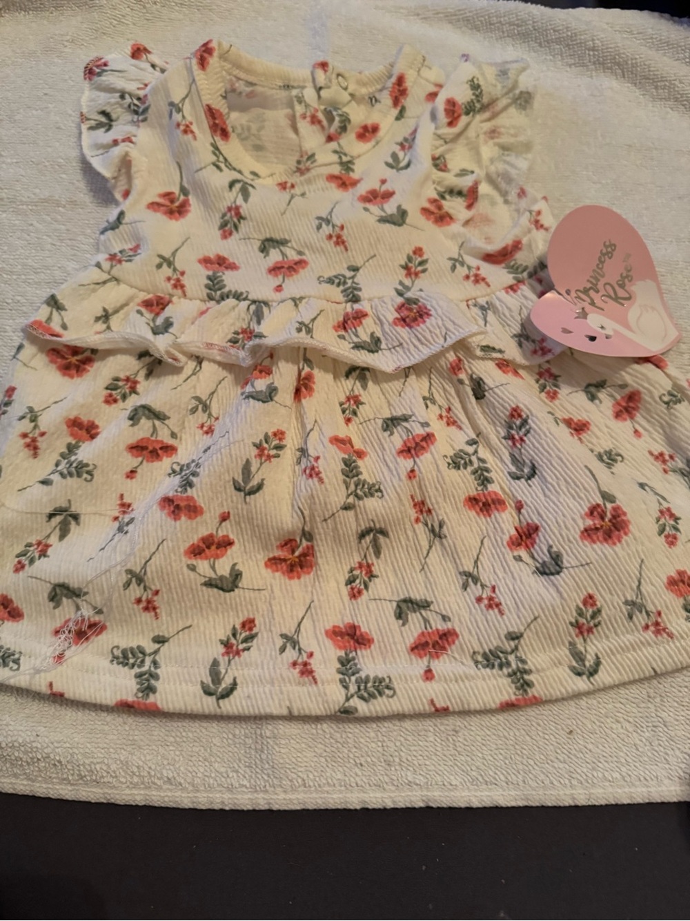 Baby Girls Floral Ruffle short set - Cream with Coral Flowers